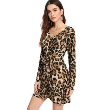 Весеннее платье Женщины с длинным рукавом Сексуальное мини-леопардовое платье Бандаж Повседневные элегантные платья Осень 2020 Vestidos Verano LWL1745 - Изображение 1  