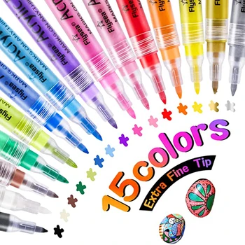 15 цветов Ручки для рисования 0,7 мм Очень тонкий наконечник Акриловый лаковый маркер для наскальной живописи Акриловые художественные маркеры для детей и взрослых Изготовление открыток - Изображение 1  