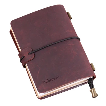 Кожаный блокнот для дневника путешествий для мужчин и женщин 5,2 x 4 дюйма - Красное вино и многоразовые журналы для блокнотов, A6 в кожаном переплете для путешествий - Изображение 2  