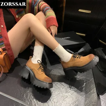 замша оксфордская обувь форменная обувь на каблуках женская британская девушка японская дикая черная ретро мэри джейн туфли лолита на платформе - Изображение 1  