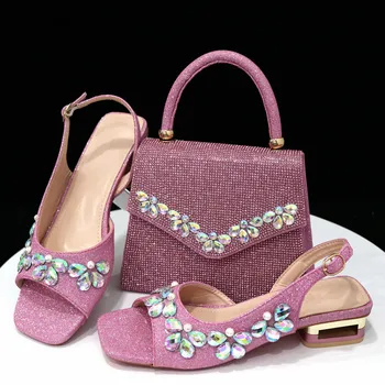 Итальянский дизайн Розовый цвет Обувь И Сумка В Тон Набор Африканские Туфли И Сумка Набор Для Вечеринки Нигерийские Женщины Модная Обувь - Изображение 1  