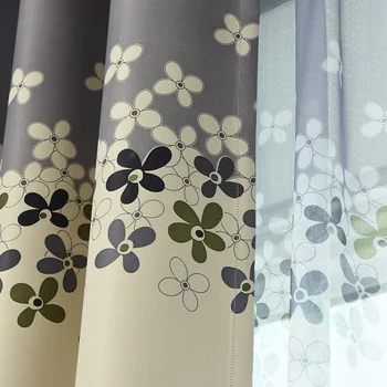 Серый и кремовый цветочный принт Современные плотные шторы для гостиной Спальня Домашний декор Шторы Шторы Обработка окон - Изображение 1  