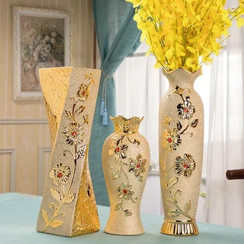 Керамическая ваза Высокий Современный Дом Большое Украшение Золотой Цветок Гостиная Цветочная Композиция Цветочный Цветок - Изображение 1  