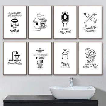 современный минималистичный креативный туалет ванная комната Настенное искусство Холст Живопись Скандинавские плакаты и печать настенных картин для декора гостиной - Изображение 1  