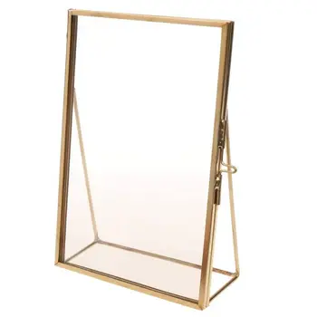 Простая антикварная прямоугольная отдельно стоящая прозрачная стеклянная фоторамка для украшения дома - золото - Изображение 1  