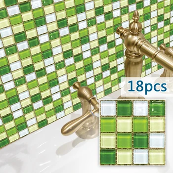 18PC 10 см 3D мозаика ПВХ плитка настенные наклейки для кухни ванной комнаты водонепроницаемый зеленый кристалл самоклеящиеся наклейки панель украшение - Изображение 1  