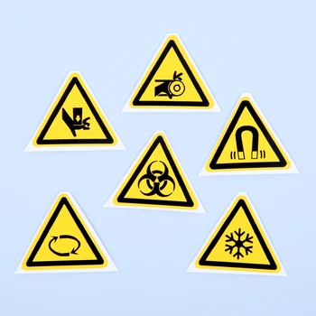 5 или 10 шт. Треугольный предупреждающий знак Наклейка Участие Биологическая опасность Низкие температуры Штамповка Магнитные поля Вращение Тревожный - Изображение 1  