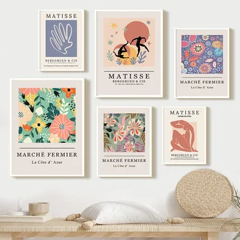 Цветочный рынок Матисса Абстрактные ботанические настенные искусства Картины на холсте Скандинавские плакаты и принты Настенные картины для декора гостиной - Изображение 1  