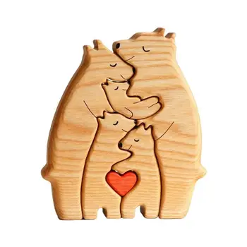 Медведь Семья дерево искусство Головоломка Медведи Семейная любовная головоломка медведь украшение рабочего стола Статуи детская развивающая головоломка детская комнатная игра - Изображение 1  