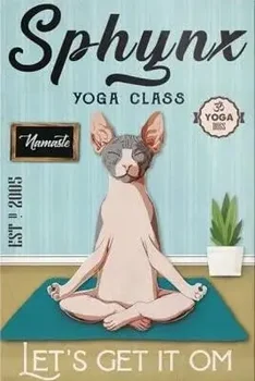 Fun Sphynx Cat Yoga Class Металлический жестяной знак Винтажный плакат Семейная ванная комната Туалет Бар Кафе Украшение стены 8X12 дюймов - Изображение 1  