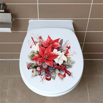 Цветочные наклейки для туалета Рождественские самоклеящиеся наклейки для туалета DIY для декора выключателя питания в ванной комнате - Изображение 1  