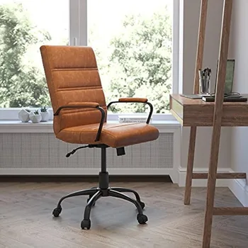 Настольный стул со средней спинкой - Коричневый LeatherSoft Executive Вращающееся офисное кресло с черной рамой - Вращающееся кресло - Изображение 1  