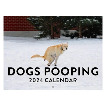 Собаки какают 2024 Настенный календарь Забавный собачий узор 2024 Настенный календарь для новогодних рождественских подарков - Изображение 1  
