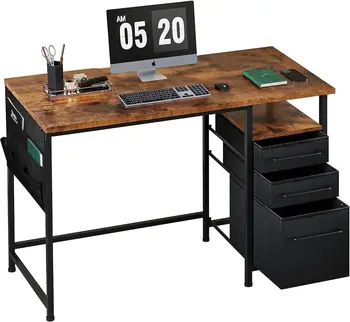 Небольшой письменный стол с выдвижными ящиками, 40-дюймовый стол с ящиками и полками, компьютерный стол с местом для хранения, небольшой офис - Изображение 1  