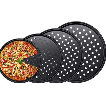 Антипригарный лоток для пиццы из углеродистой стали Форма для выпечки пиццы с отверстиями Круглая глубокая тарелка для посуды - Изображение 1  