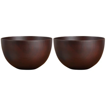 2X деревянные миски в японском стиле, салат, лапша, фрукты и хлопья деревянная посуда, красно-коричневая - Изображение 1  