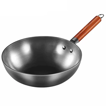  Высококачественная железная сковорода вок ручной работы Сковорода с антипригарным покрытием Индукционная и газовая посуда для приготовления - Изображение 1  