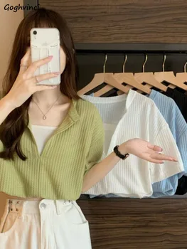 Поддельные футболки из двух частей Женщины с коротким рукавом V-образным вырезом Сладкий дизайн Пэчворк Мода Корейский колледж Харадзюку Летние кроп-топы Шик - Изображение 1  