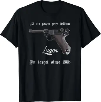 Немецкий Mauser P08 9 мм Люгер Пистолет Футболка 100% хлопок с о-образным вырезом Лето с коротким рукавом Повседневная мужская футболка Размер S-3XL - Изображение 1  