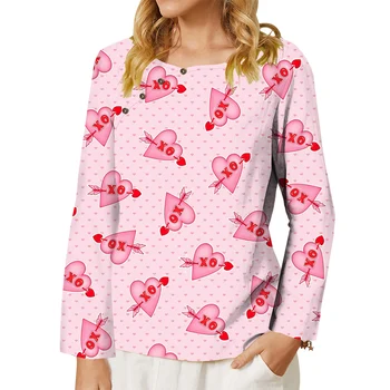 CLOOCL Новая женская футболка с длинным рукавом Любовный узор 3D-печатная футболка женская пуговица Украшение блузки Хип-хоп стиль Рубашки оверсайз - Изображение 1  