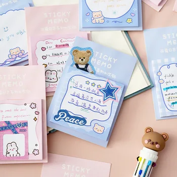 30 листов Серия Bear Rabbit Sticky Notes Kawaii Самоклеящиеся блокноты для закладок N раз Бумажные наклейки Школьные принадлежности - Изображение 1  