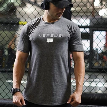 Мужские футболки Мышечная рубашка с буквенным принтом Бодибилдинг Джоггер Тренировка Фитнес Футболки Хлопковая рубашка с о-образным вырезом для мужчин - Изображение 1  