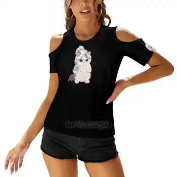 Минималистичный Jett Cat Симпатичный удивленный пингвин Catjett Женская футболка со шнуровкой сзади Повседневные топы с коротким рукавом Летние футболки Теги Видео - Изображение 1  