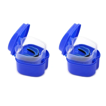 2X темно-синий футляр для зубных протезов, с сетчатым фильтром, коробка для ванны для зубных протезов, ящик для хранения вставных зубов с корзиной, сетчатый контейнер-держатель - Изображение 1  