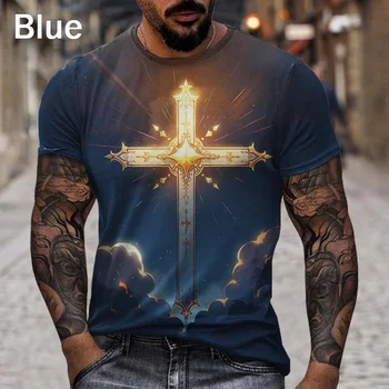 2023 Мужская футболка с уличным крестом 3D-печатью Модная повседневная хип-хоп крутая футболка - Изображение 1  