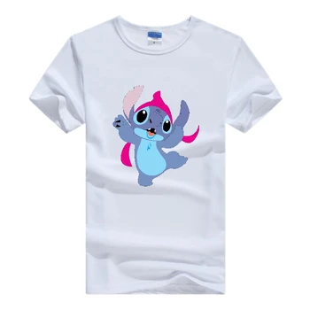 Disney Casual Cartoon Lilo Stitch Print Графические футболки Женская футболка 2024 Лето Белая Симпатичная Блузка Свободные Мужчины С коротким рукавом Топы - Изображение 1  