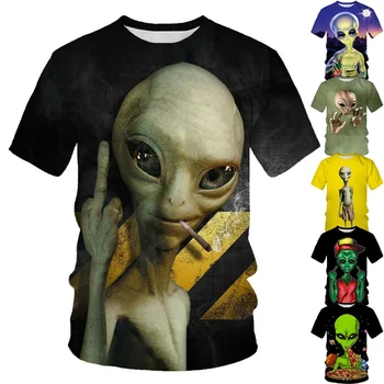 Веселая мода Инопланетянин 3D-печать Мужская футболка Уличная быстросохнущая одежда Хип-хоп Повседневная футболка с круглым вырезом - Изображение 1  
