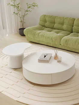  Круглый чайный столик из массива дерева с комбинацией приставного столика, небольшая гостиная, современное и минималистское домашнее использование - Изображение 1  