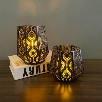 Металлический фонарь для свечей Рамадана, подсвечник в марокканском стиле, форма чашки, декоративный орнамент, фонарь, декор, дом, патио, балкон, сад - Изображение 1  