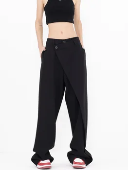 HOUZHOU Широкие брюки для женщин Готический стиль Черный Японские брюки с высокой талией Нестандартный костюм Брюки Мешковатый Повседневный Женская Уличная одежда - Изображение 1  