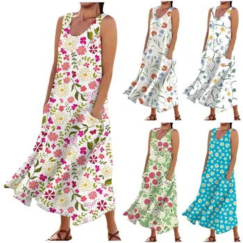 Летнее платье Женская элегантная летняя одежда с цветочным принтом для женщин Slim Fit Приятные для кожи летние женские платья 2023 Vestidos - Изображение 1  