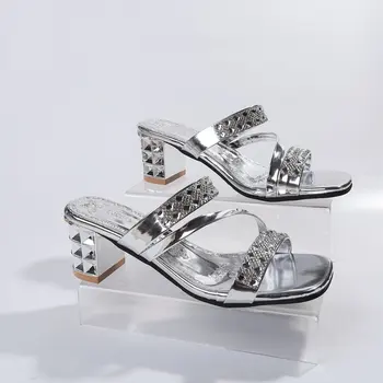 Летняя женская обувь Сандалии на каблуке Peep Toe Женская обувь Бренд Сандалии на высоком каблуке Золотые каблуки Hick с обувью для женщин35-42 - Изображение 1  