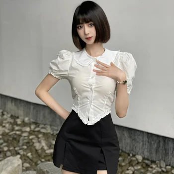 Блузка Тонкая сексуальная преппи летний укороченный топ в японском стиле, элегантный и милый - Изображение 1  