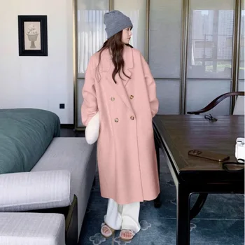 Женское высококачественное однотонное шерстяное пальто женского нового корейского стиля средней длины утолщенной куртки - Изображение 1  
