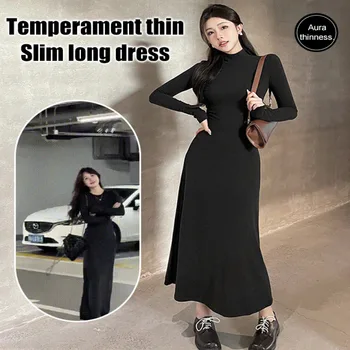 Черное длинное платье с длинной юбкой и полуводолазкой - Изображение 1  