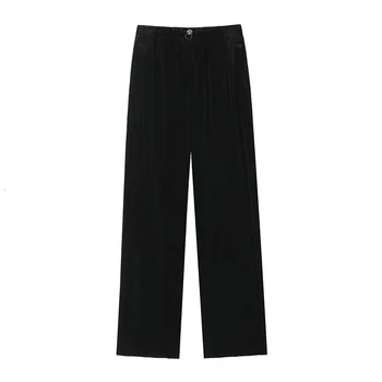 2023 Новые женские чисто черные удобные мягкие бархатные широкие брюки зимние универсальные эластичные талия модные брюки - Изображение 1  