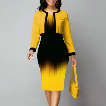 Женское платье Костюм Элегантный градиентный цвет, соответствующий деловому стилю, пальто, костюм, костюм для осени и зимы с длинным рукавом для женщин - Изображение 1  