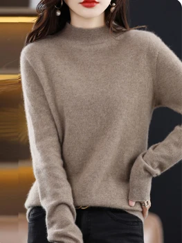 100% шерсть мериноса кашемировый свитер женский вязаный свитер водолазка с длинным рукавом пуловеры осень зима одежда теплый джемпер топы - Изображение 1  