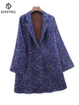 Birdtree 32MM XiangYunSha Тутовый шелк Пиджаки Элегантный модный жаккардовый костюм с одной пуговицей Цветок OL Осеннее пальто T3D478QM - Изображение 1  