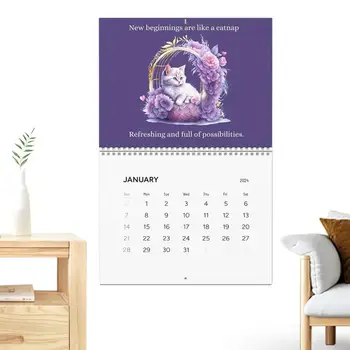 2024 Календарь кошек Милая кошка Цветочная стена Календарь 2024 Календарь кошек Ежемесячный планировщик Органайзер с забавными ежемесячными изображениями кошек Стена - Изображение 1  