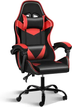 Простое игровое кресло Deluxe, без подставки для ног, Красный/Черный - Изображение 1  
