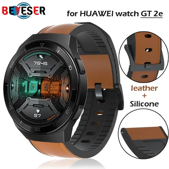 22 мм силиконовые + кожаные ремешки ремешки для часов браслет для часов Huawei GT 2e браслет на запястье для Huami Amazfit GTR 47 мм ремешок - Изображение 1  
