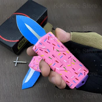 Micro OTF Tech Нож Mini Series D2 Стальное лезвие 58-59HRC Твердость T6-6061 Авиационный нож самообороны из алюминиевого сплава с розовой ручкой - Изображение 1  