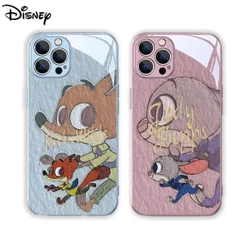 Disney Zootopia Judy Nick Stitch Чехол для телефона iPhone 15 14 13 12 11 Pro MAX Cartoon Cute All Inclusive Стеклянный защитный чехол - Изображение 1  