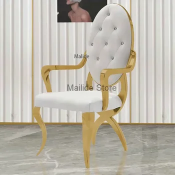  Обеденные стулья из нержавеющей стали Современная домашняя мебель Простая спинка Кресло для кухни Креативный повседневный стул для столовой - Изображение 1  