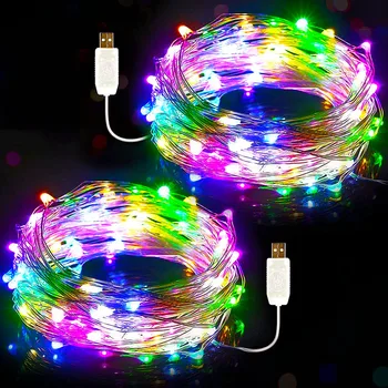 Сказочные огни 100LED Рождественские гирлянды с дистанционным таймером, многоцветные USB-гирлянды 2 режима На открытом воздухе Сказочные огни в помещении - Изображение 1  